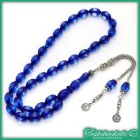 Büyük Mavi Renk Sürmeli Toz Kehribar Tesbih