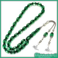 Büyük Yeşil Renk Sürmeli Toz Kehribar Tesbih