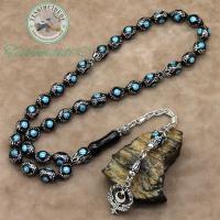 Çift Başlı Kartal Ayyıldız Türk Tasarım Firuze İşlemeli Erzurum Oltu Taşı Tesbih