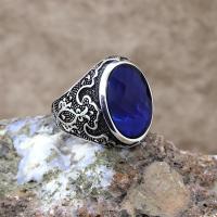 Deniz Mavisi Zirkon Taşlı Gümüş Erkek Yüzük