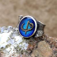 Elif Vav Yazılı Mineli Gümüş Erkek Yüzük