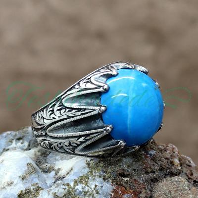 Erzurum El İşi Firuze(Turkuaz) Taşlı Gümüş Erkek Yüzük