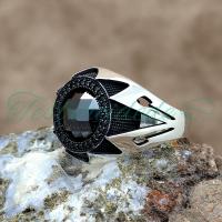 Fasetli Siyah Zirkon Taşlı Gümüş Erkek Yüzük