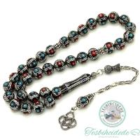 Firuze Mercan Ve Karpuz İşlemeli Erzurum Oltu Taşı Tesbih