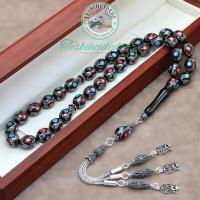 Firuze Mercan İşlemeli Özel Ayyıldız Püsküllü Erzurum Oltu Taşı Tesbih