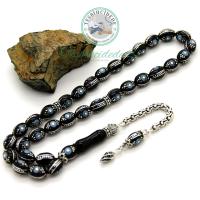 Firuze (Turkuaz) Ve Gümüş Karpuz İşlemeli Erzurum Oltu Taşı Tesbih