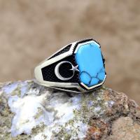 Firuze (Turkuaz) Taşlı Ayyıldız Gümüş Erkek Yüzük