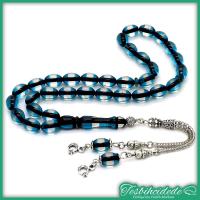 Gök Mavisi Sürmeli Toz Kehribar Tesbih