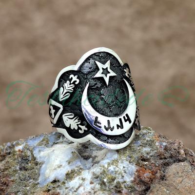 Göktürkçe Türk Yazılı Ay Yıldız Erkek Gümüş Yüzük