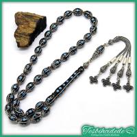 Göz Damlası Tasarım Firuze İşlemeli Erzurum Oltu Taşı Tesbih