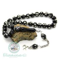 Gümüş Üç Hilal İşlemeli Erzurum Oltu Taşı Tesbih