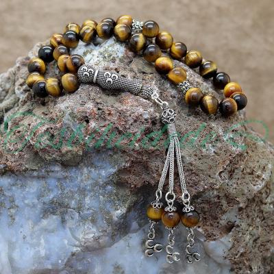 Gümüş Üçhilal Tasarım Kaplan Gözü Tesbih