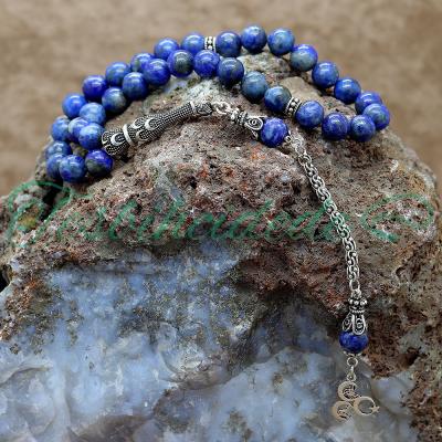 Gümüş Üçhilal Tasarım Lapis Lazuli Doğaltaş Tesbih