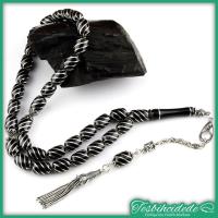 Gümüş Çeşm-İ Bülbül İşlemeli Kapsül Model Erzurum Oltu Taşı Tesbih