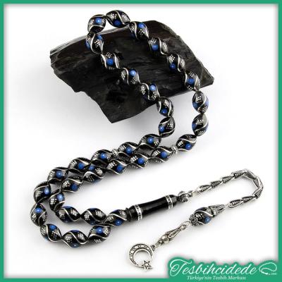 Gümüş Çeşm-İ Bülbül Ve Mine İşlemeli Erzurum Oltu Taşı Tesbih