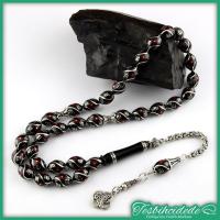 Gümüş Çeşm-İ Bülbül Ve Kırmızı Mine İşlemeli Erzurum Oltu Taşı Tesbih