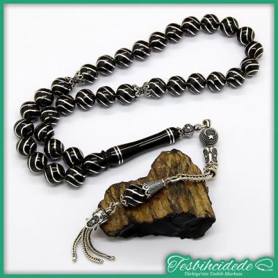 Gümüş Çeşm-İ Bülbül İşlemeli Küre Erzurum Oltu Taşı Tesbih