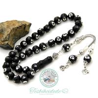 Gümüş Ayyıldız İşlemeli Erzurum Oltu Taşı Tesbih