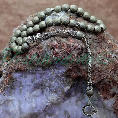 Gümüş Ayyıldız Tasarım Fasetli Mat Hematit Taşı Tesbih