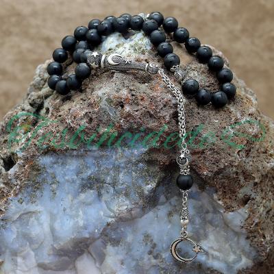 Gümüş Ayyıldız Tasarım Mat Oniks Doğaltaş Tesbih