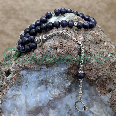 Gümüş Ayyıldız Tasarım Mavi Yıldız Taşı Tesbih