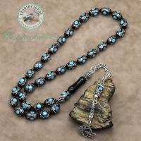 Gümüş Ayyıldız Tasarım Firuze İşlemeli Erzurum Oltu Taşı Tesbih