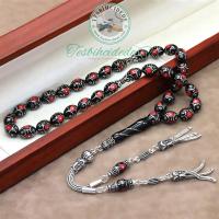 Gümüş Ayyıldız Model Mercan İşlemeli Erzurum Oltu Taşı Tesbih