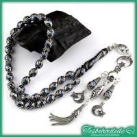 Gümüş Ayyıldız Tasarım Çift Çeşm-İ Bülbül İşlemeli Erzurum Oltu Taşı Tesbih