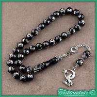 Gümüş Ayyıldız Ve Kurt İşlemeli Erzurum Oltu Taşı Tesbih