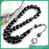 Gümüş Bozkurt İşlemeli Erzurum Oltu Taşı Tesbih