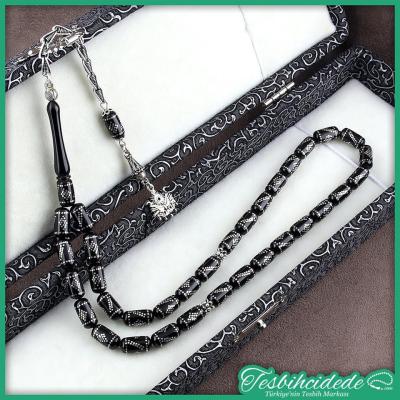 Gümüş Burgu Baklava İşlemeli Kapsül Erzurum Oltu Taşı Tesbih