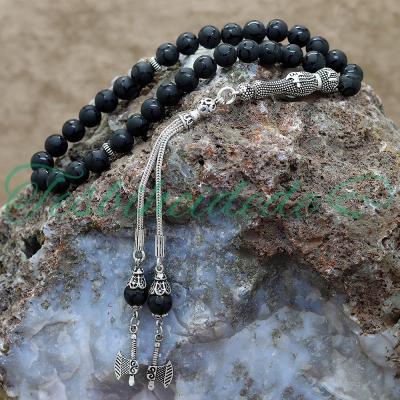 Gümüş Kayı Boyu Ve Balta Tasarım Oniks Taşlı Tesbih