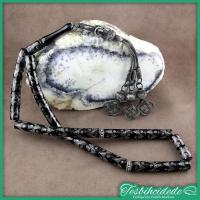 Gümüş Kum Saati Gül İşlemeli Kesme Erzurum Oltu Taşı Tesbih