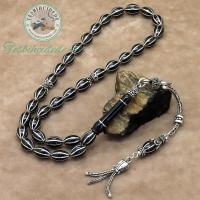 Gümüş Lale Tasarım 8'Li Karpuz İşlemeli Erzurum Oltu Taşı Tesbih