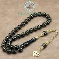 Gümüş Püsküllü Pirinç Karpuz İşlemeli Mavi Sıkma Ateş Kehribar Tesbih