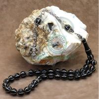 Gümüş Selçuklu Kartalı Model 6'Lı Karpuz İşlemeli Erzurum Oltu Taşı Tesbih