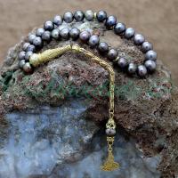 Gümüş Tuğra Tasarım Siyah İnci Tesbih