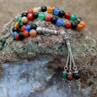 Gümüş Tasarım Karışık Renkli Akik Tesbih