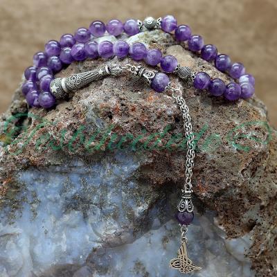 Gümüş Tuğra Tasarım Ametist Tesbih