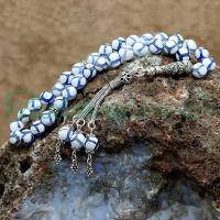 Gümüş Tasarım Mavi Desenli Tiger Akik Taşı Tesbih