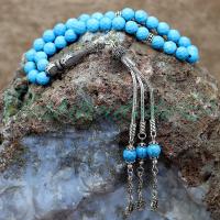 Gümüş Tuğra Ve Selçuklu Kartalı Tasarım Turkuaz (Firuze) Tesbih