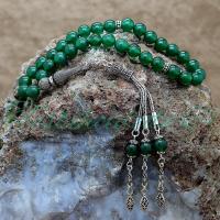 Gümüş Tasarım Yeşil Akik Doğaltaş Tesbih