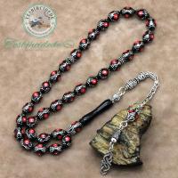 Gümüş Tasarım Mercan İşlemeli Arpa Model Erzurum Oltu Taşı Tesbih