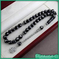 Gümüş Tuğra Ayyıldız İşlemeli Erzurum Oltu Taşı Tesbih