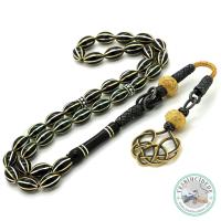 Gümüş Ve Pirinç Karpuz İşlemeli Erzurum Oltu Taşı Tesbih