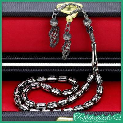 Gümüş Yarma Ve Baklava İşlemeli Kapsül Erzurum Oltu Taşı Tesbih