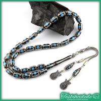 Gümüş Yarma Ve Firuze İşlemeli Kapsül Model Erzurum Oltu Taşı Tesbih