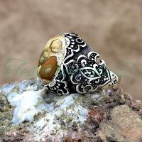 Hint Akik Taşlı Özel Motif Tasarım Gümüş Erkek Yüzük