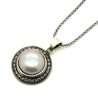 İnci Ve Zirkon Tasarım Bayan Kolye