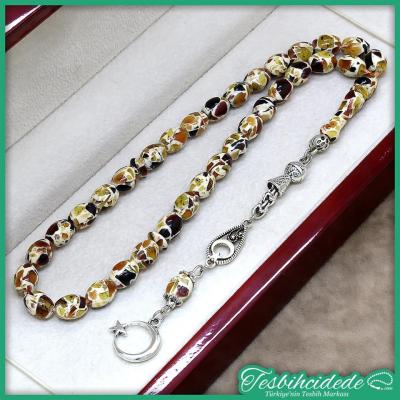 Kahve Parçalı Beyzi Kesim Kokulu Toz Kehribar Tesbih